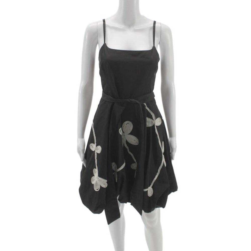 Ariella Women A-Line Sundress Floral Square Neck Sleeveless Black Size L